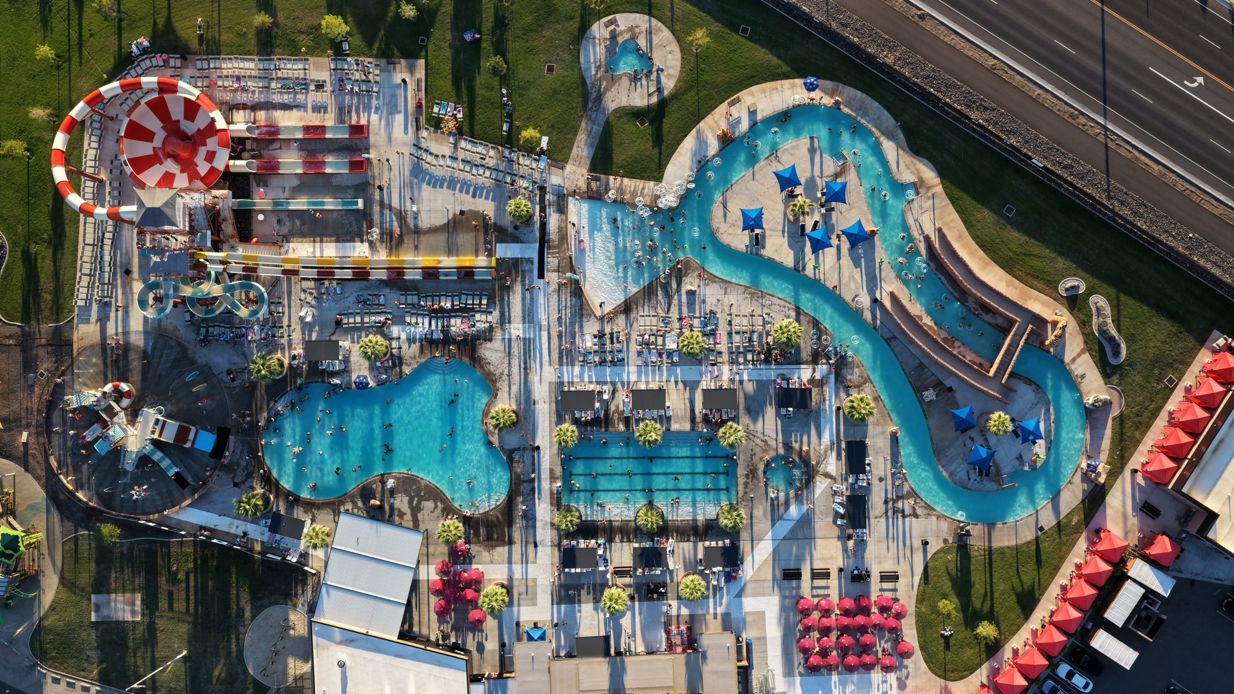Aerial drone photo of the full water park complex in Utah, captured by Apex Visuals LLC
